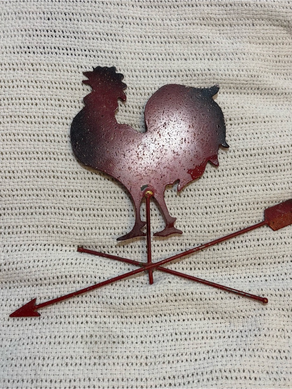 Vintage Pair of Metal Rooster Weathervane Wall Decor – Barn Red & Black